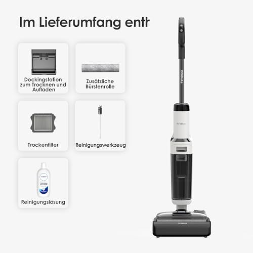 Tineco Floor One Stretch S6 - Nass/Trockensauger, 180°-Flachdesign 13cm, 70°C FlashDry Selbstreinigung, 40min Laufzeit, 3-seitige Kantenreinigung