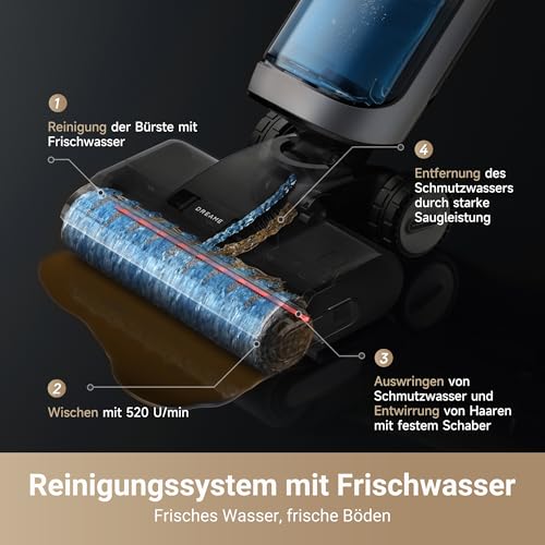 dreame H14 Pro Nass/Trockensauger - 180° Lie-Flat, 60°C Bürstenpflege, 5-min Trocknung, App-Steuerung, Doppelrotationsbürste, 18 kPa Saugkraft