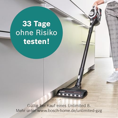 Bosch Unlimited Gen2 Serie 8 Akku-Staubsauger - beutellos, 45 Min. Laufzeit, austauschbarer Akku, LED, automatische Bodenanpassung, weiß