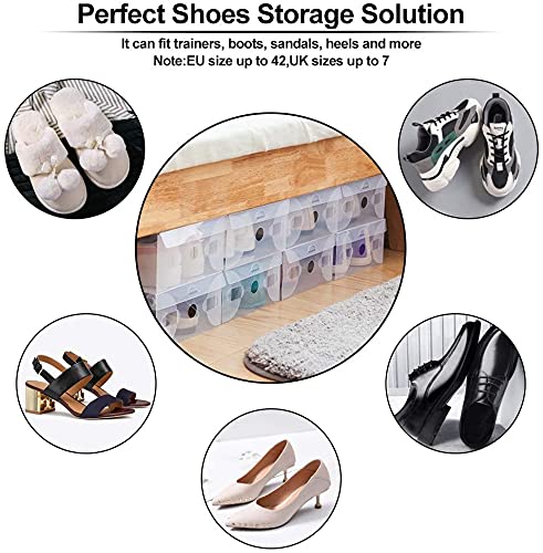 BUZIFU Schuhboxen 20 Stück Transparente Schuhkartons Faltbarer Plastik Schuhaufbewahrung Box Stapelbare Schuhboxen Schuh Organizer Boxen