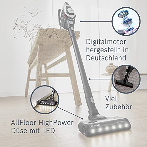 Bosch Unlimited Gen2 Serie 8 Akku-Staubsauger - beutellos, 45 Min. Laufzeit, austauschbarer Akku, LED, automatische Bodenanpassung, weiß