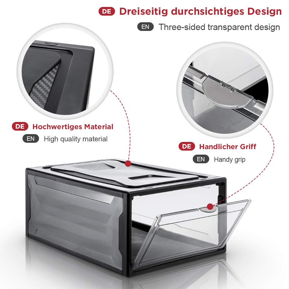 Yorbay Schuhbox, 3er Set, stapelbarer Schuhorganizer, Kunststoffbox mit durchsichtiger Tür, Mehrweg Schuhaufbewahrung, 37 x26 x 16 cm