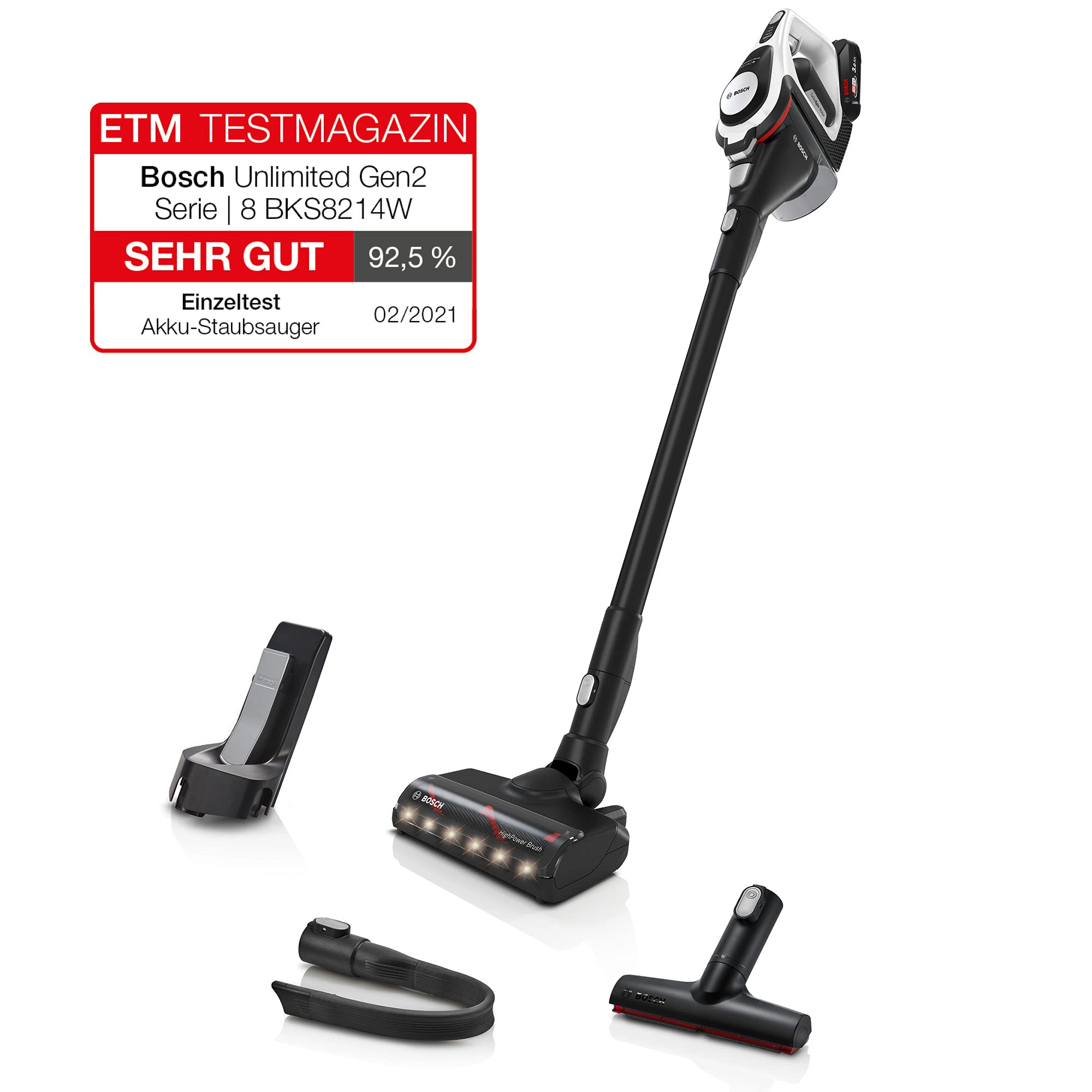 Bosch Unlimited Gen2 Serie 8 Akku-Staubsauger - beutellos, 45 Min. Laufzeit, austauschbarer Akku, LED, automatische Bodenanpassung, weiß