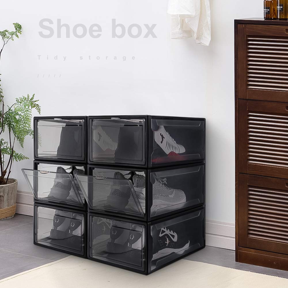 Yorbay Schuhbox, 3er Set, stapelbarer Schuhorganizer, Kunststoffbox mit durchsichtiger Tür, Mehrweg Schuhaufbewahrung, 37 x26 x 16 cm
