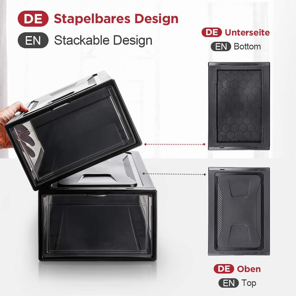 Yorbay Schuhbox, 3er Set, stapelbarer Schuhorganizer, Kunststoffbox mit durchsichtiger Tür, Mehrweg Schuhaufbewahrung, 37 x26 x 16 cm