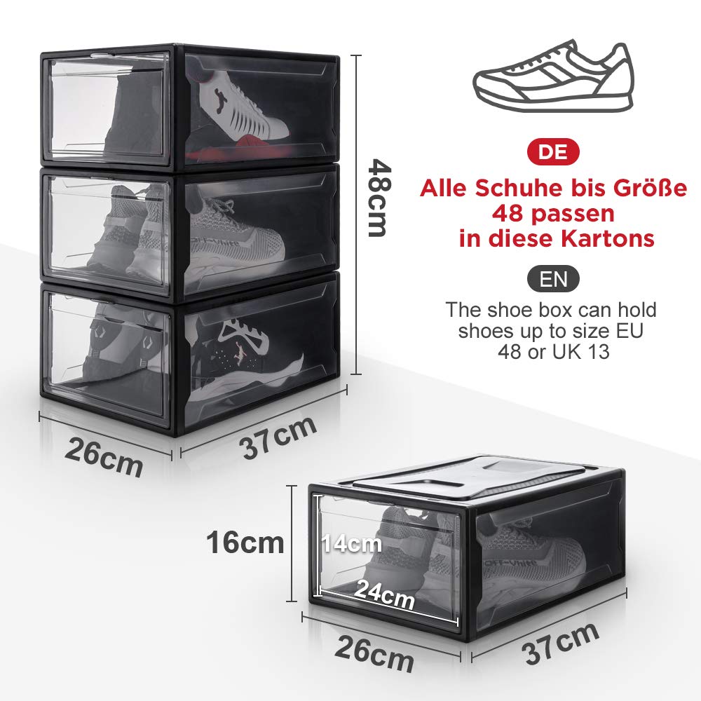 Yorbay Schuhbox, 3er Set, stapelbarer Schuhorganizer, Kunststoffbox mit durchsichtiger Tür, Mehrweg Schuhaufbewahrung, 37 x26 x 16 cm