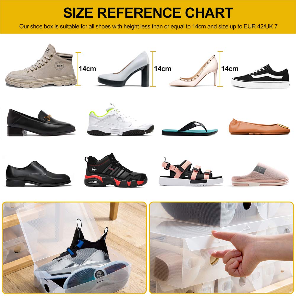 BUZIFU Schuhboxen 20 Stück Transparente Schuhkartons Faltbarer Plastik Schuhaufbewahrung Box Stapelbare Schuhboxen Schuh Organizer Boxen