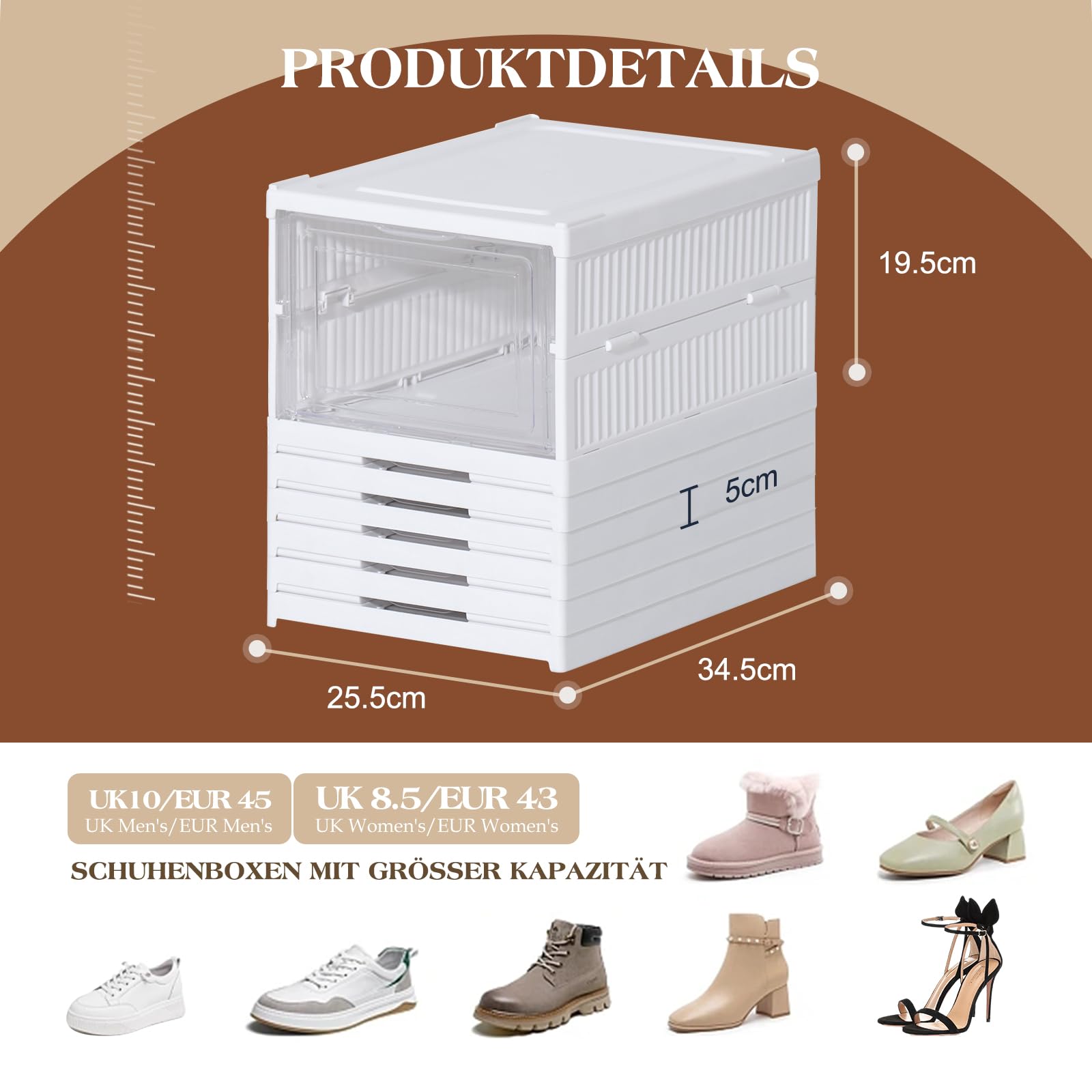 ELUCHANG Schuhboxen Stapelbar Transparent, Installationsfrei 6er Pack Schuhbox, Faltbar Schuhaufbewahrung mit Tür für Schrank Wand
