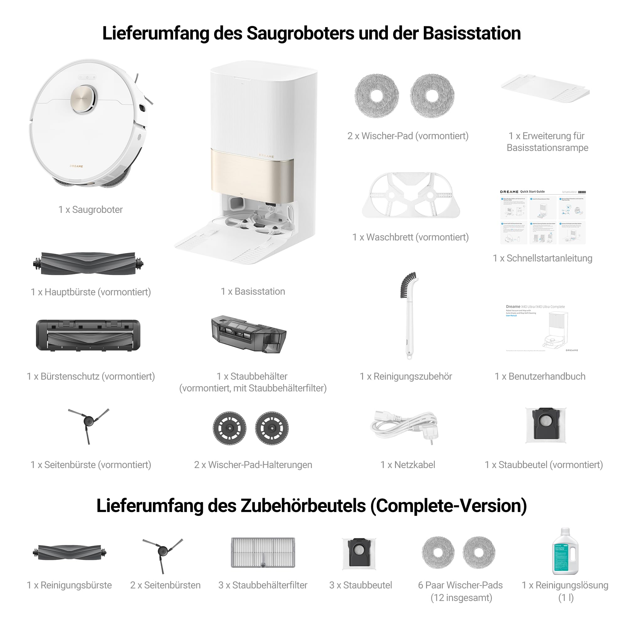 dreame X40 Ultra Complete - Saugroboter mit Wischfunktion, 12.000Pa Saugkraft, 70℃ Wischmopp, selbstreinigend, automatisches Nachfüllen
