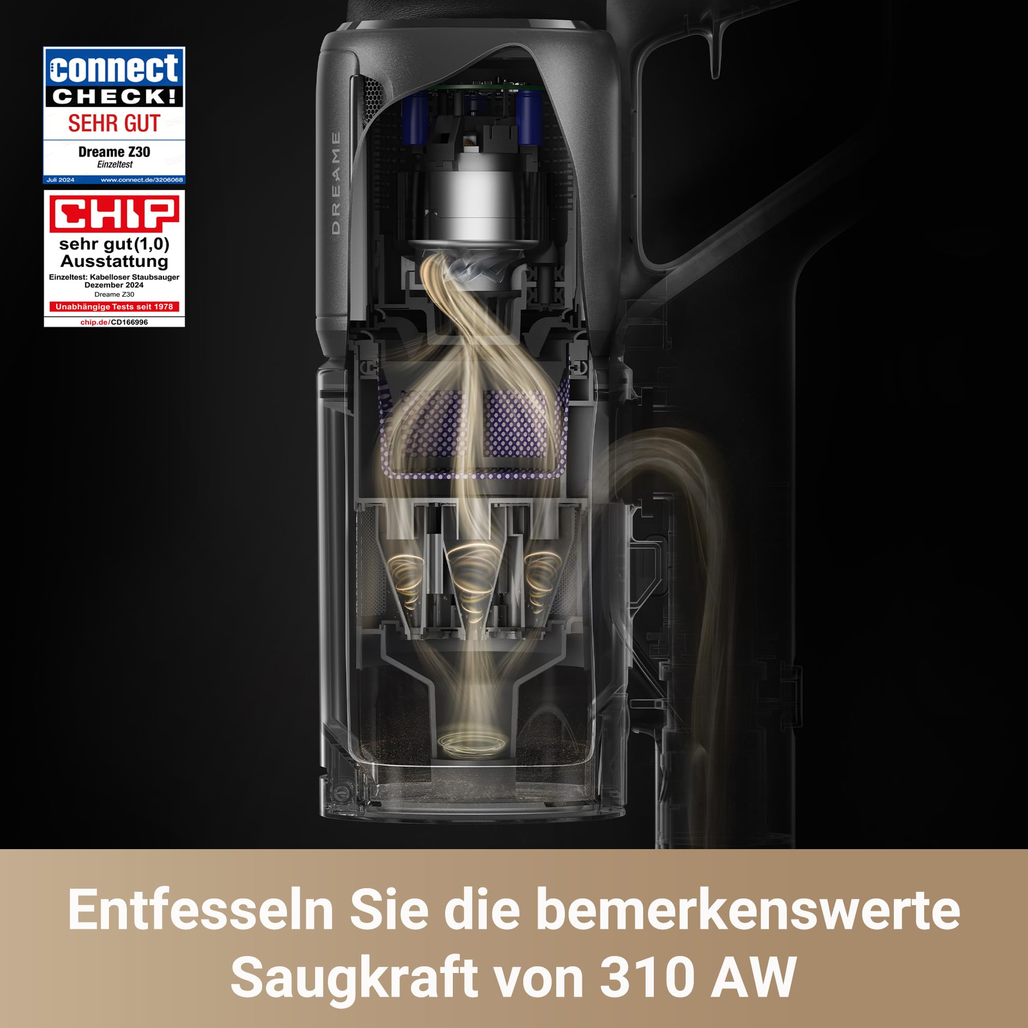 dreame Z30 Kabelloser Staubsauger - 310 AW Saugkraft, 90 min Laufzeit, Dust-Reveal-Technologie, Tierhaar-Entfernung, Multi-Flächen-Saugkraft