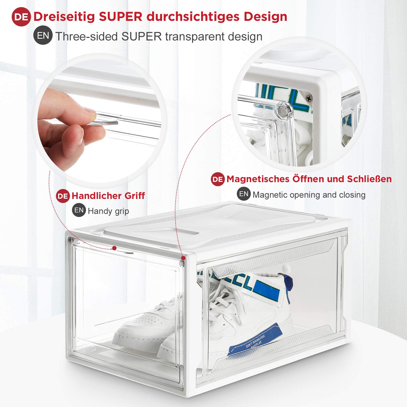 Yorbay Schuhbox, 3er Set, stapelbarer Schuhorganizer, Kunststoffbox mit durchsichtiger Tür, Schuhaufbewahrung, 37 x25,5 x 20 cm