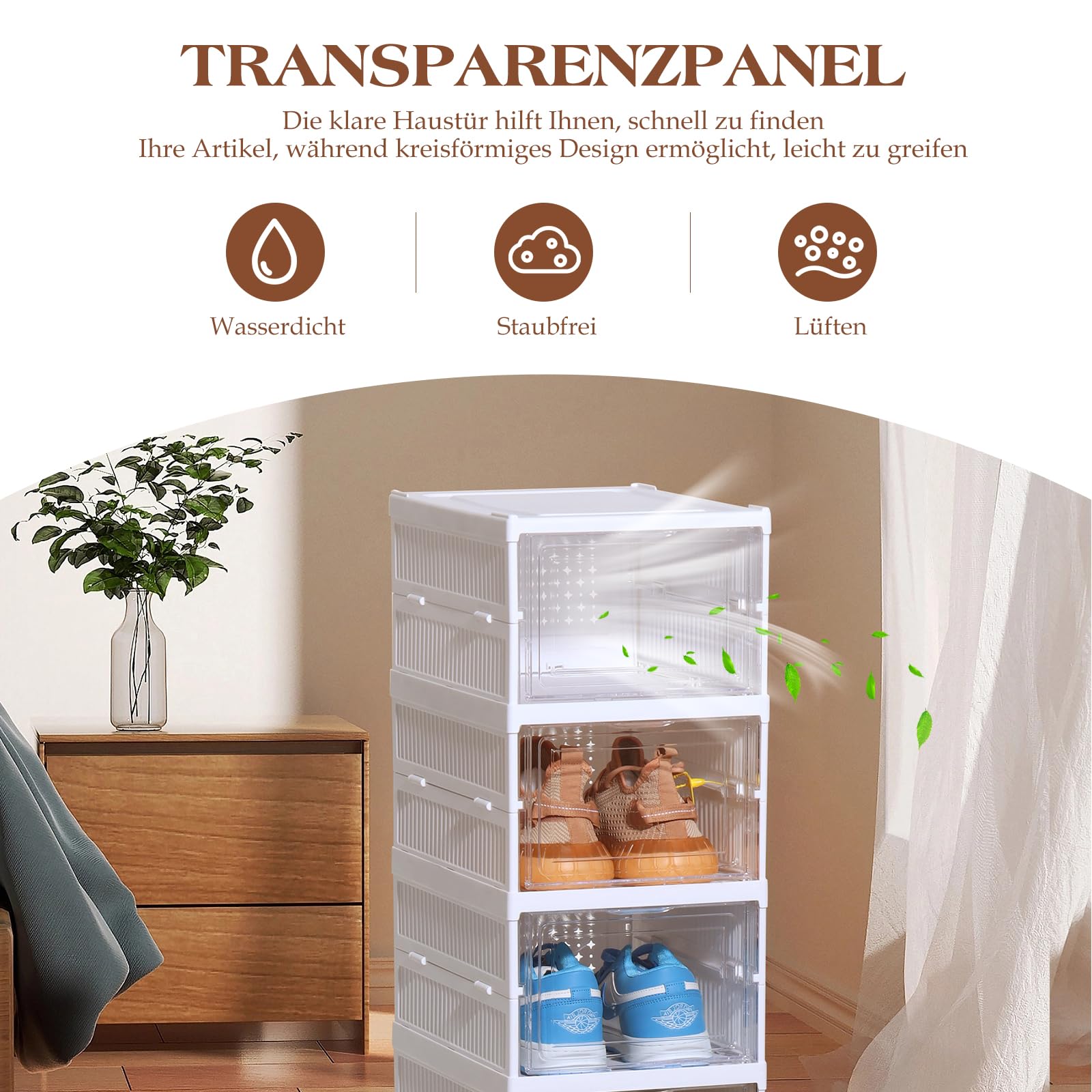 ELUCHANG Schuhboxen Stapelbar Transparent, Installationsfrei 6er Pack Schuhbox, Faltbar Schuhaufbewahrung mit Tür für Schrank Wand