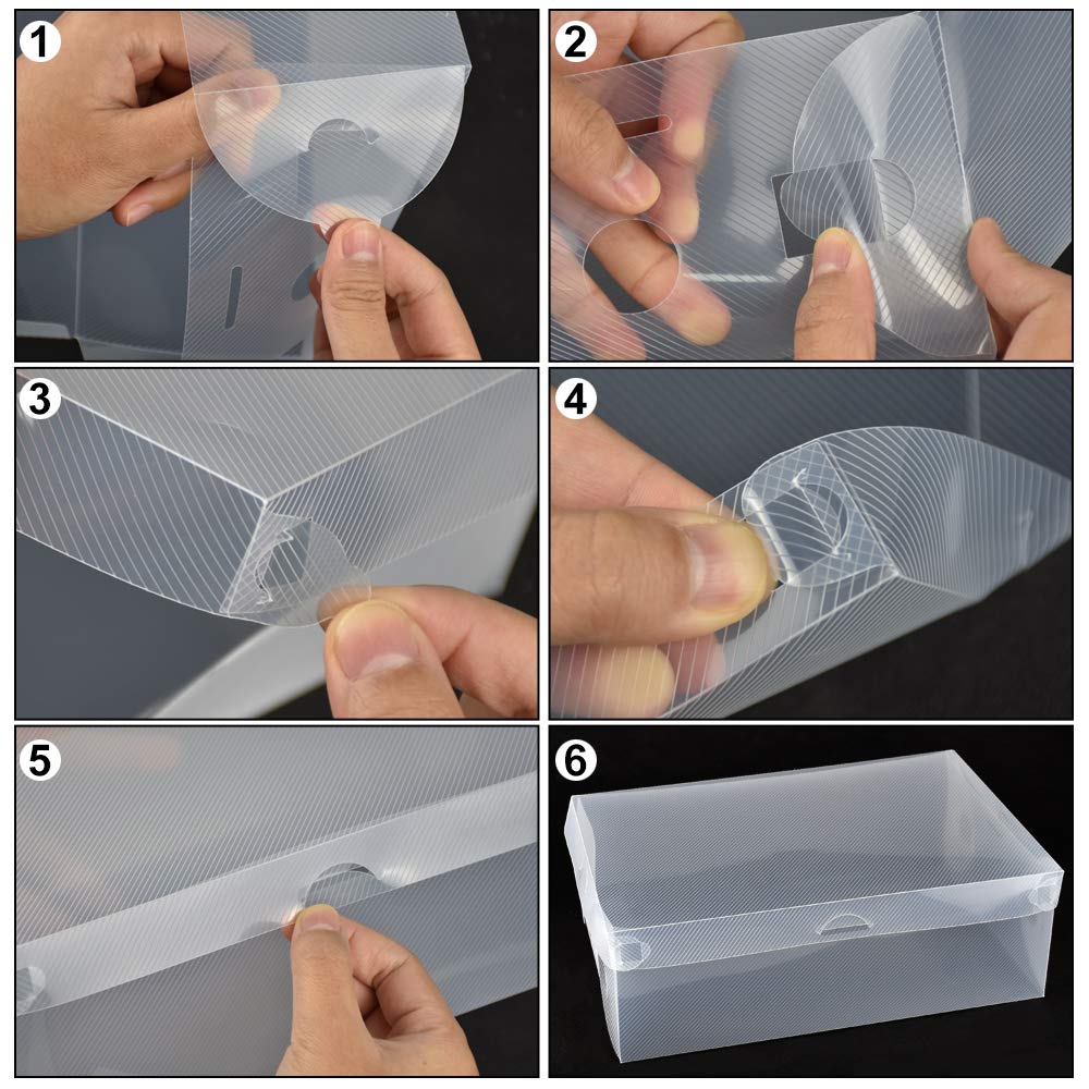 BUZIFU Schuhboxen 20 Stück Transparente Schuhkartons Faltbarer Plastik Schuhaufbewahrung Box Stapelbare Schuhboxen Schuh Organizer Boxen