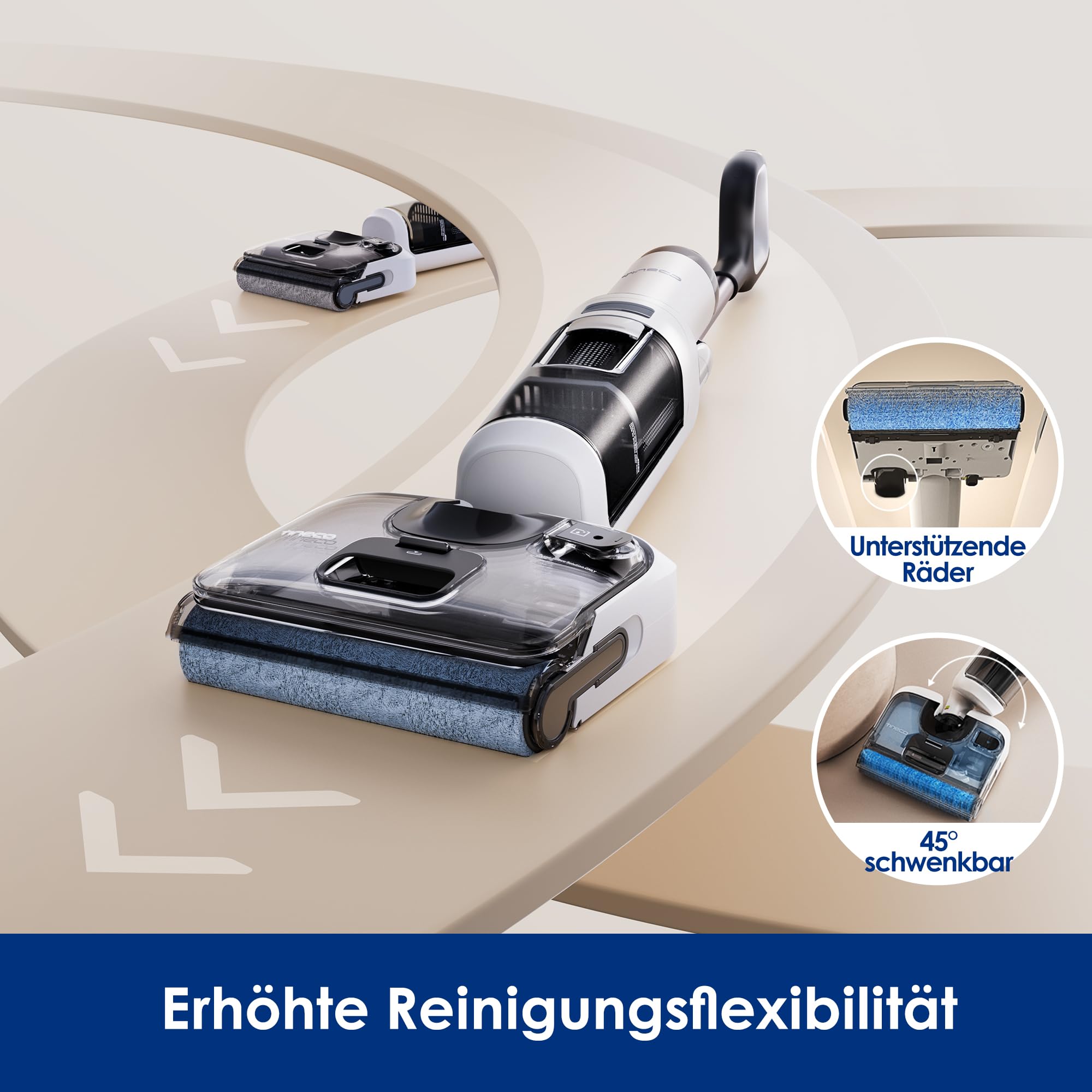 Tineco Floor One Stretch S6 - Nass/Trockensauger, 180°-Flachdesign 13cm, 70°C FlashDry Selbstreinigung, 40min Laufzeit, 3-seitige Kantenreinigung