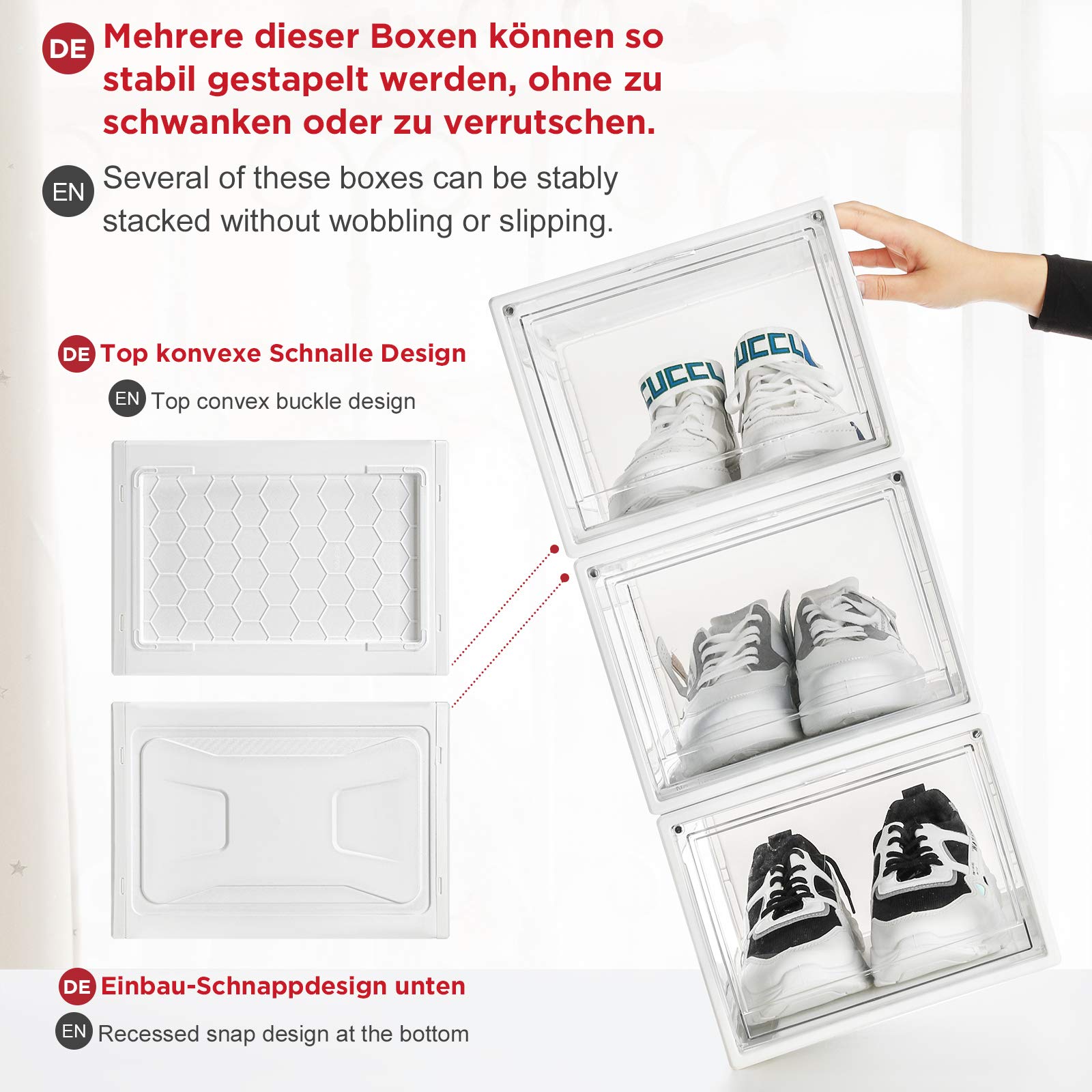 Yorbay Schuhbox, 3er Set, stapelbarer Schuhorganizer, Kunststoffbox mit durchsichtiger Tür, Schuhaufbewahrung, 37 x25,5 x 20 cm