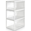 Yorbay Schuhbox, 3er Set, stapelbarer Schuhorganizer, Kunststoffbox mit durchsichtiger Tür, Schuhaufbewahrung, 37 x25,5 x 20 cm