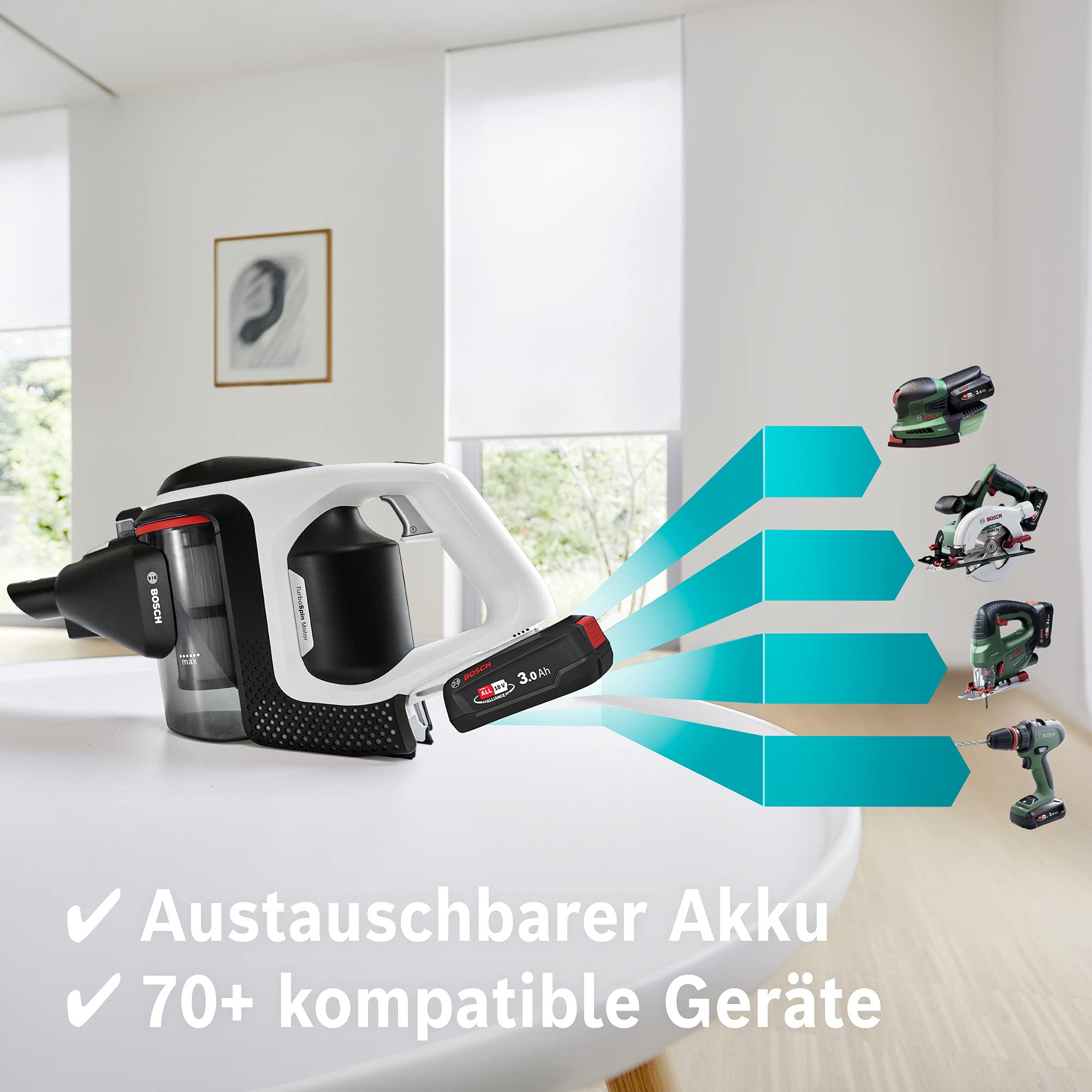 Bosch Unlimited Gen2 Serie 8 Akku-Staubsauger - beutellos, 45 Min. Laufzeit, austauschbarer Akku, LED, automatische Bodenanpassung, weiß