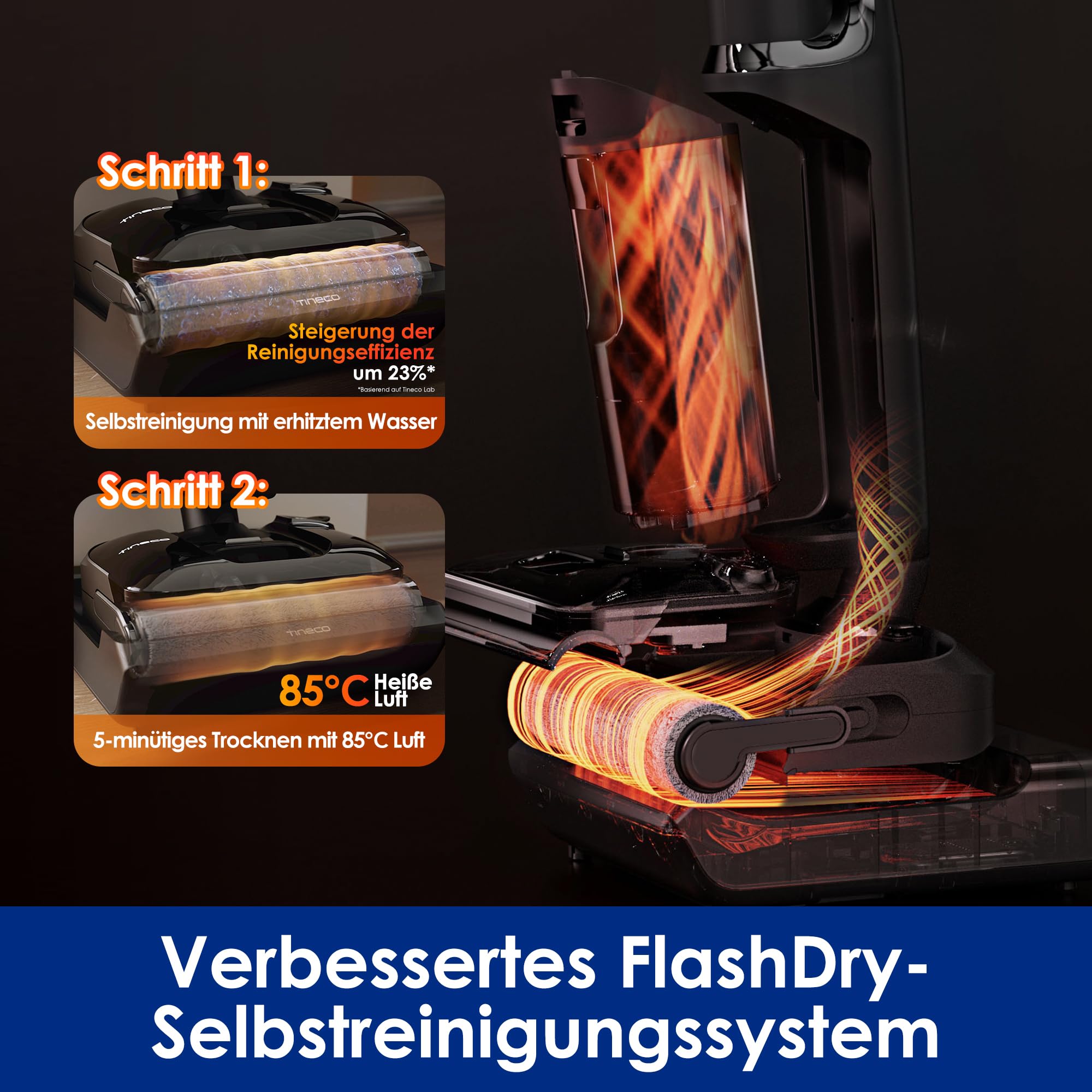 Tineco Floor ONE S7 Stretch Ultra - Nass/Trockensauger, 180° Lay-Flat, 85°C 5 Min Flashdry, 50 Min Laufzeit, beide Kantenreinigung