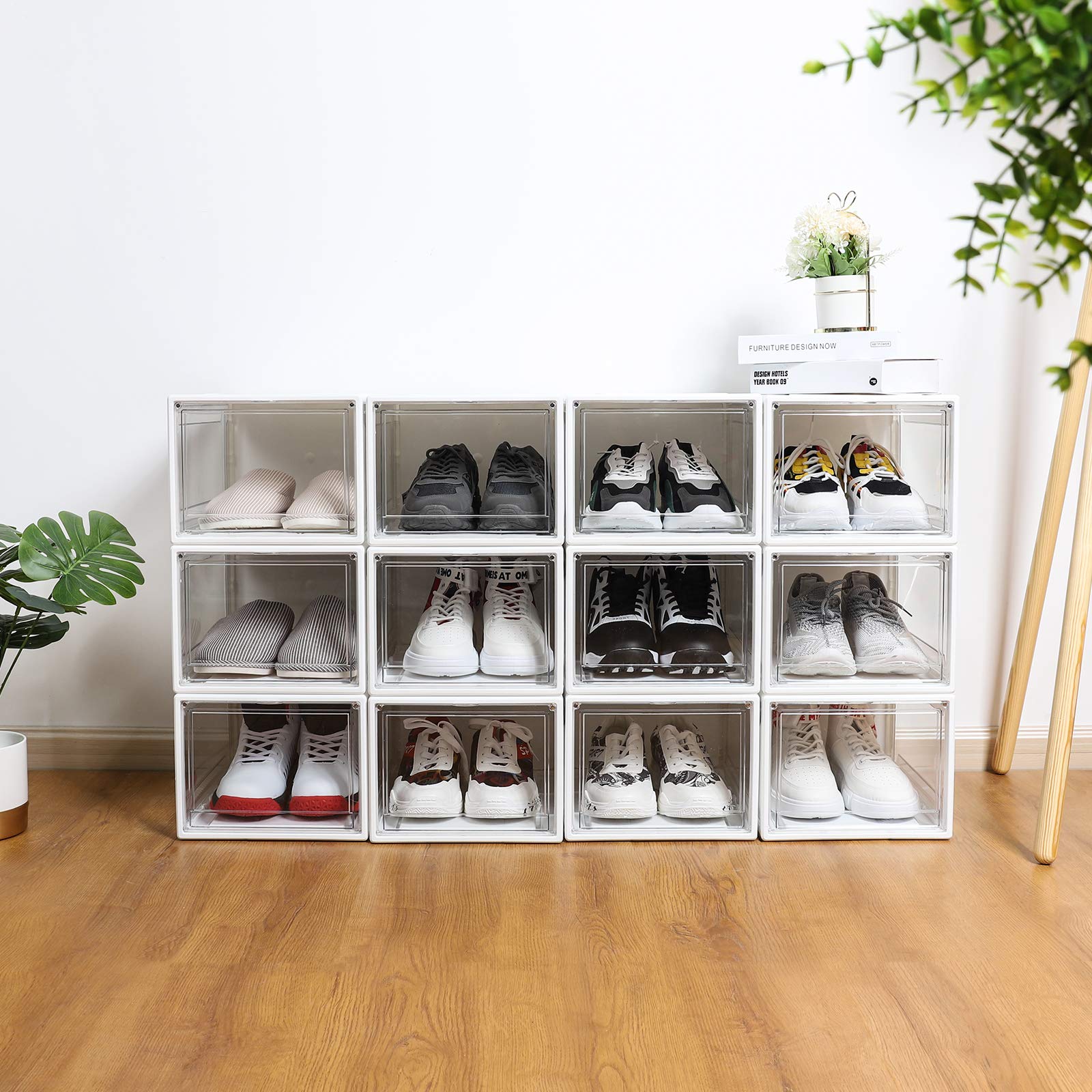 Yorbay Schuhbox, 3er Set, stapelbarer Schuhorganizer, Kunststoffbox mit durchsichtiger Tür, Schuhaufbewahrung, 37 x25,5 x 20 cm