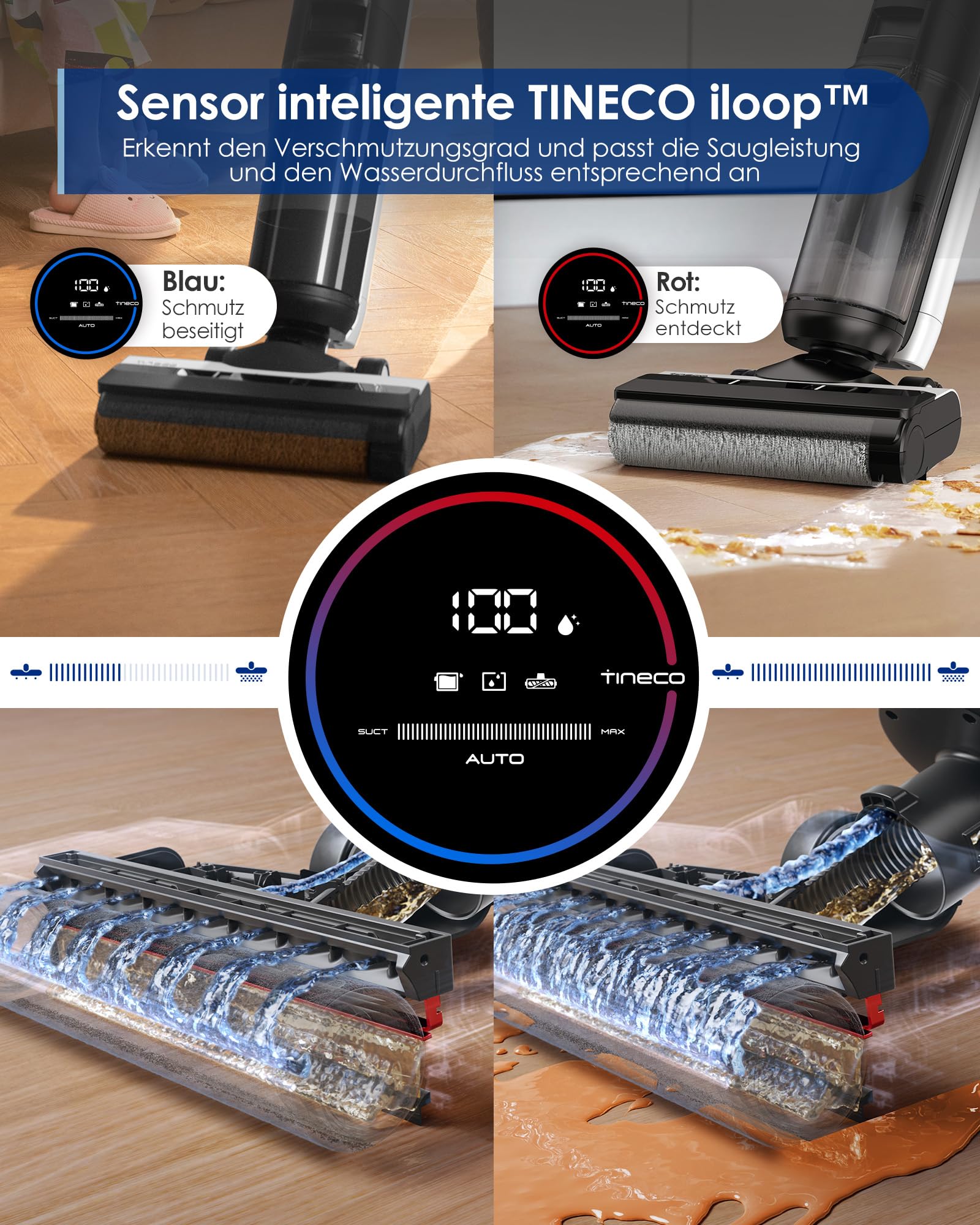 Tineco Floor One S5 Smart - Nass/Trocken-Sauger mit iLoop Technologie, kabellos, Dual-Tank, Selbstreinigung, LED-Display, für harte Böden