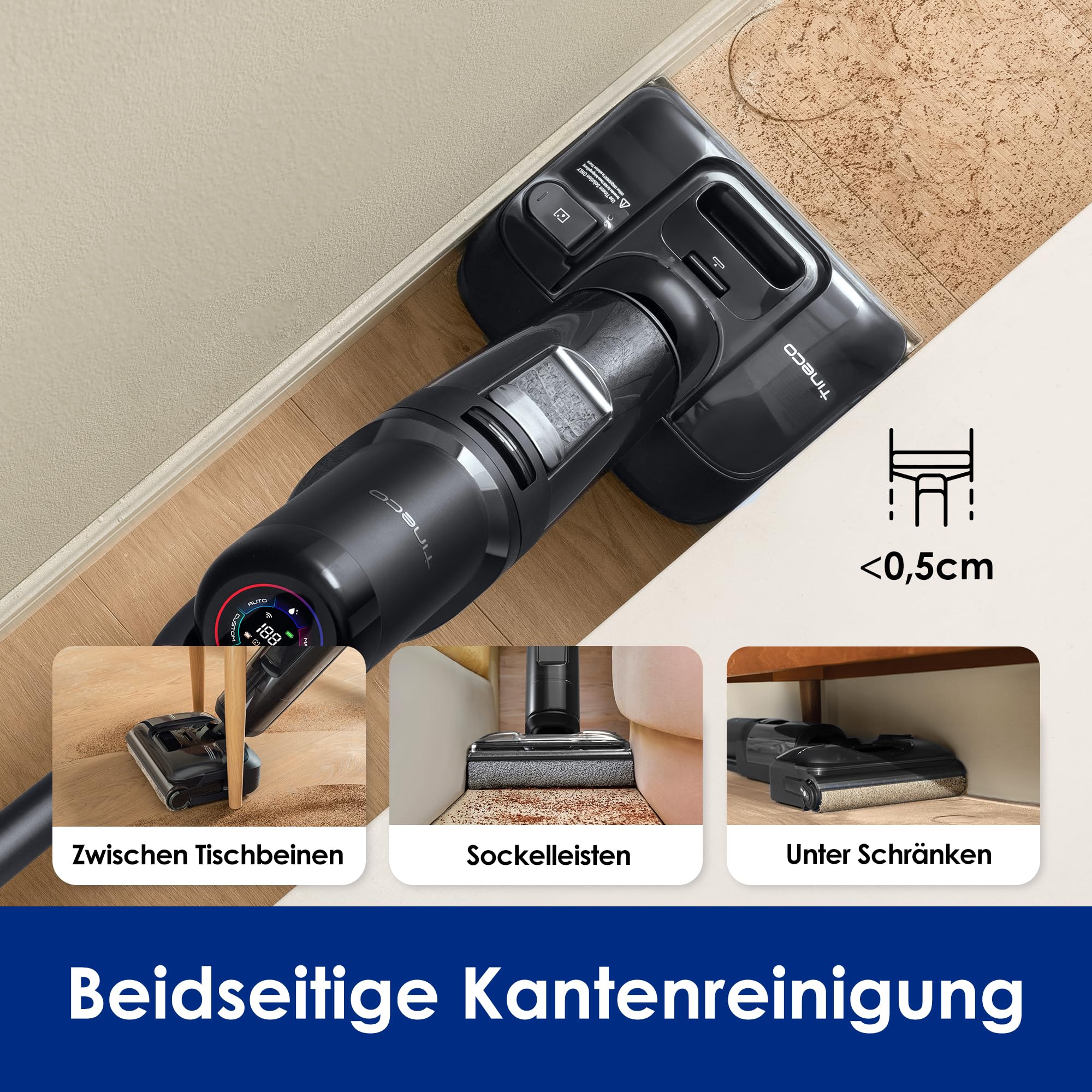 Tineco Floor ONE S7 Stretch Ultra - Nass/Trockensauger, 180° Lay-Flat, 85°C 5 Min Flashdry, 50 Min Laufzeit, beide Kantenreinigung