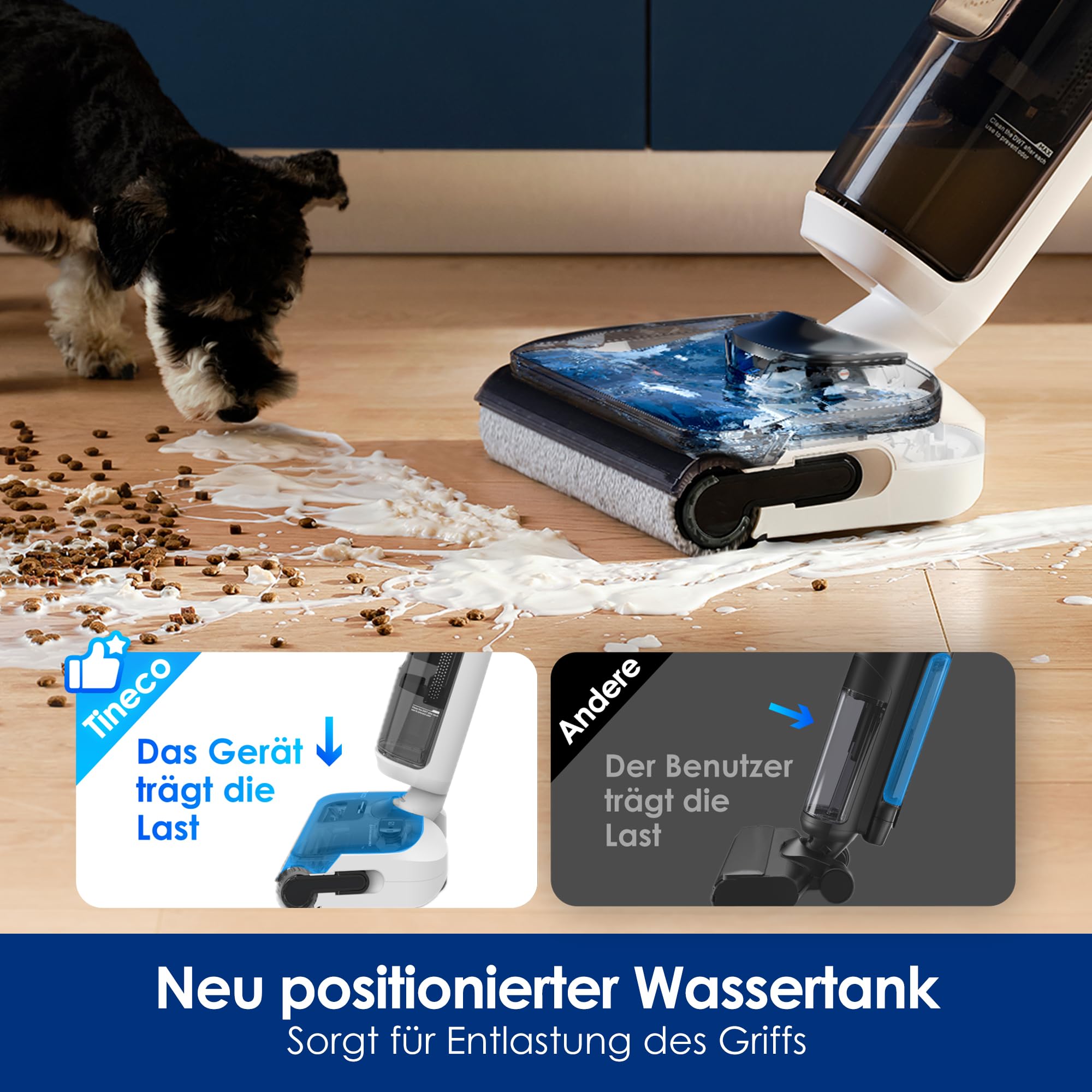Tineco Floor One Stretch S6 - Nass/Trockensauger, 180°-Flachdesign 13cm, 70°C FlashDry Selbstreinigung, 40min Laufzeit, 3-seitige Kantenreinigung