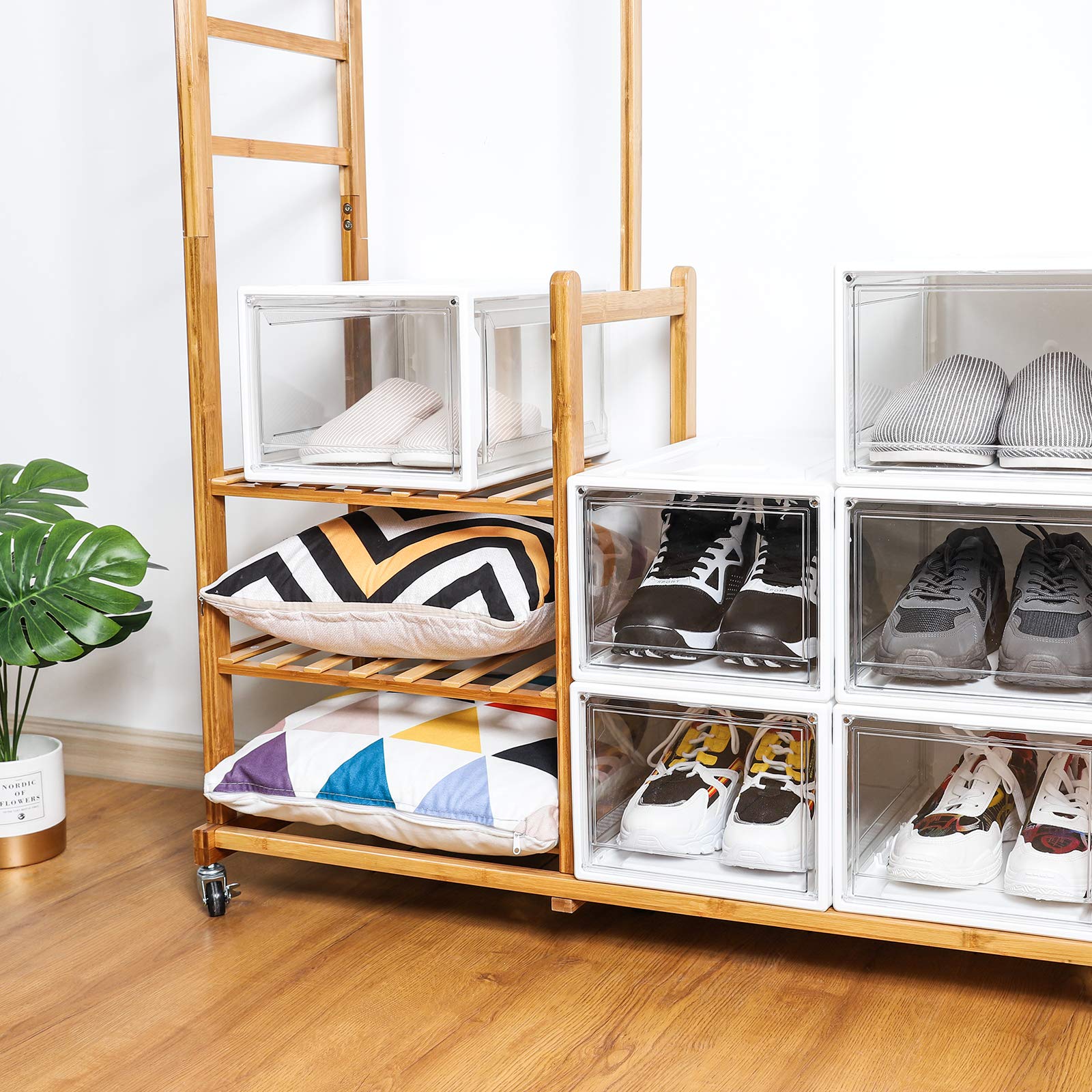 Yorbay Schuhbox, 3er Set, stapelbarer Schuhorganizer, Kunststoffbox mit durchsichtiger Tür, Schuhaufbewahrung, 37 x25,5 x 20 cm