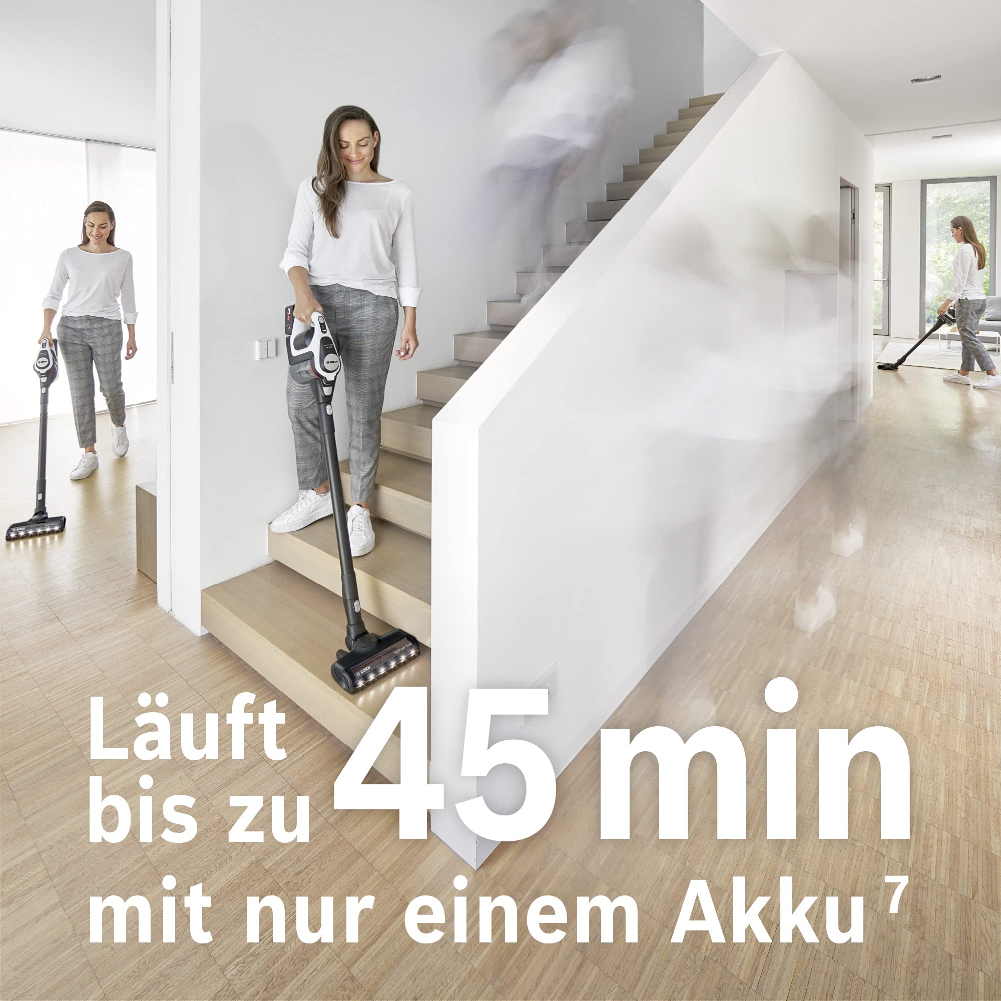 Bosch Unlimited Gen2 Serie 8 Akku-Staubsauger - beutellos, 45 Min. Laufzeit, austauschbarer Akku, LED, automatische Bodenanpassung, weiß