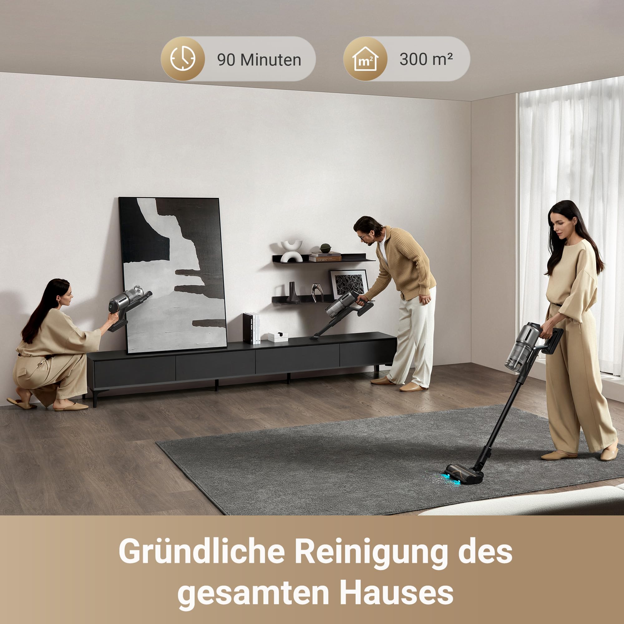 dreame Z30 Kabelloser Staubsauger - 310 AW Saugkraft, 90 min Laufzeit, Dust-Reveal-Technologie, Tierhaar-Entfernung, Multi-Flächen-Saugkraft