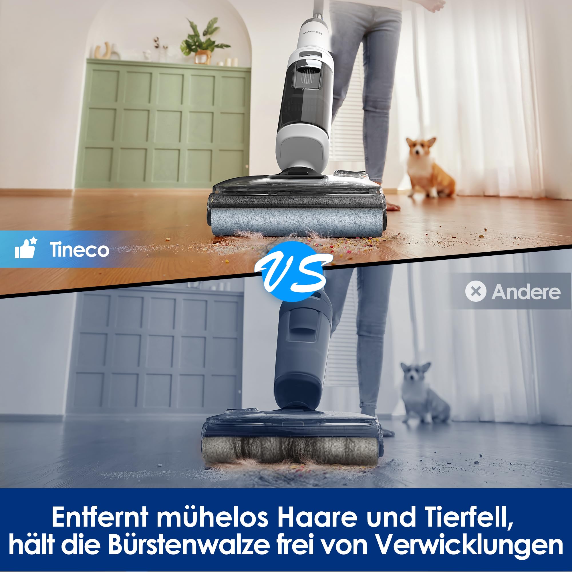 Tineco Floor One Stretch S6 - Nass/Trockensauger, 180°-Flachdesign 13cm, 70°C FlashDry Selbstreinigung, 40min Laufzeit, 3-seitige Kantenreinigung