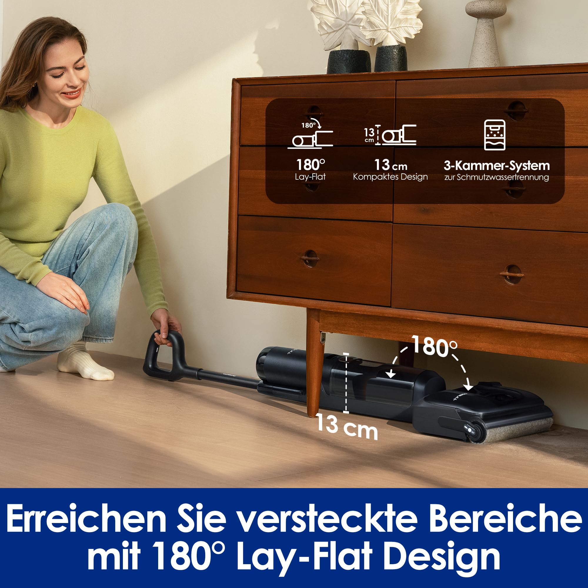 Tineco Floor ONE S7 Stretch Ultra - Nass/Trockensauger, 180° Lay-Flat, 85°C 5 Min Flashdry, 50 Min Laufzeit, beide Kantenreinigung