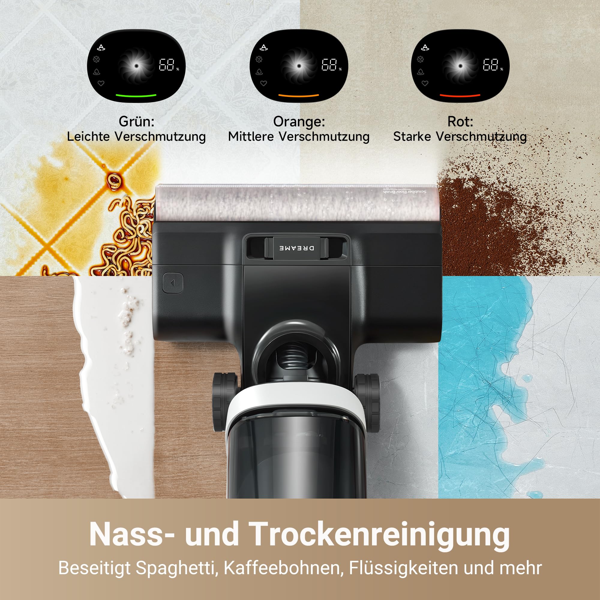 dreame H14 Pro Nass/Trockensauger - 180° Lie-Flat, 60°C Bürstenpflege, 5-min Trocknung, App-Steuerung, Doppelrotationsbürste, 18 kPa Saugkraft