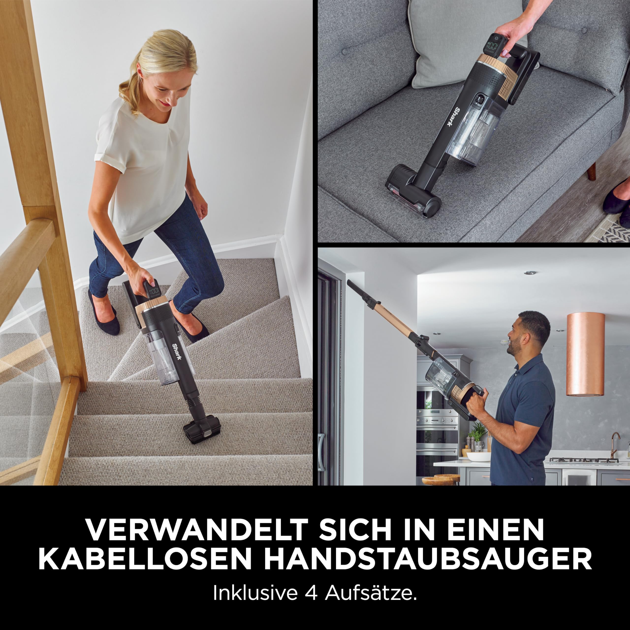 Shark Stratos Akku-Staubsauger - 60 Min. Laufzeit, kabellos/beutellos, Tierhaare/Allergiker, Teppich/Hartböden, Auto-Kit, grau/roségold